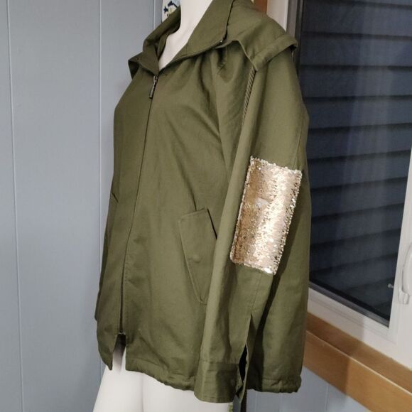 Sam Edelman Army Green Trench With Sequined Patches - Picture 2 of 7